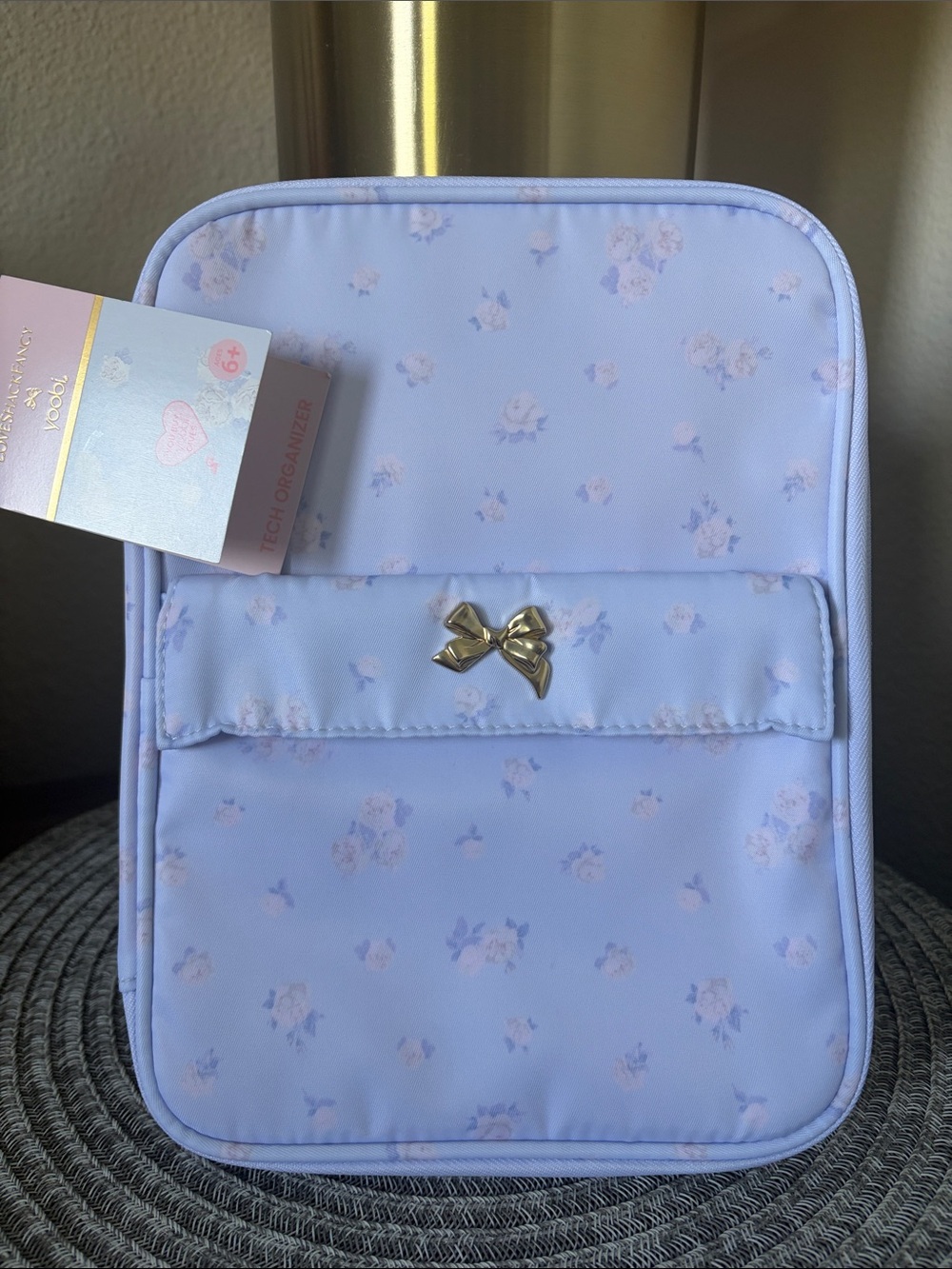 NWT Love Shack Fancy X Yoobi Everblooming Rosettes Tech Organizer Whisper Blue